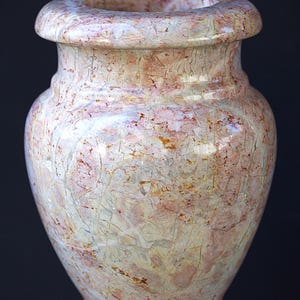 Large Vintage Pink Marble Vase – Heavy Stone Home Decor, Mid Century Modern Marble Vessel, Retro Mantel Vase, Elegant Sculptural Table Decor