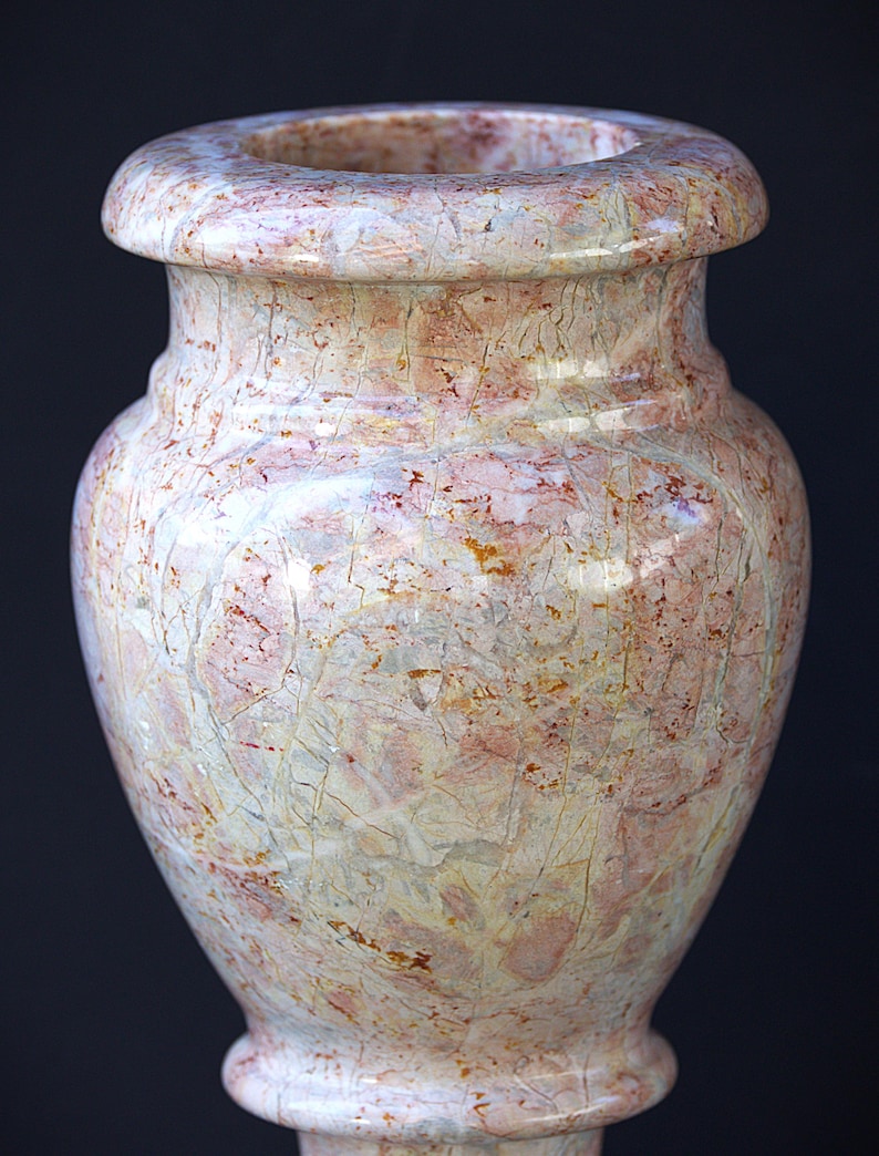 Large Vintage Pink Marble Vase – Heavy Stone Home Decor, Mid Century Modern Marble Vessel, Retro Mantel Vase, Elegant Sculptural Table Decor