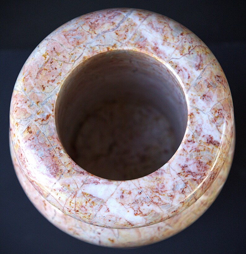Large Vintage Pink Marble Vase – Heavy Stone Home Decor, Mid Century Modern Marble Vessel, Retro Mantel Vase, Elegant Sculptural Table Decor