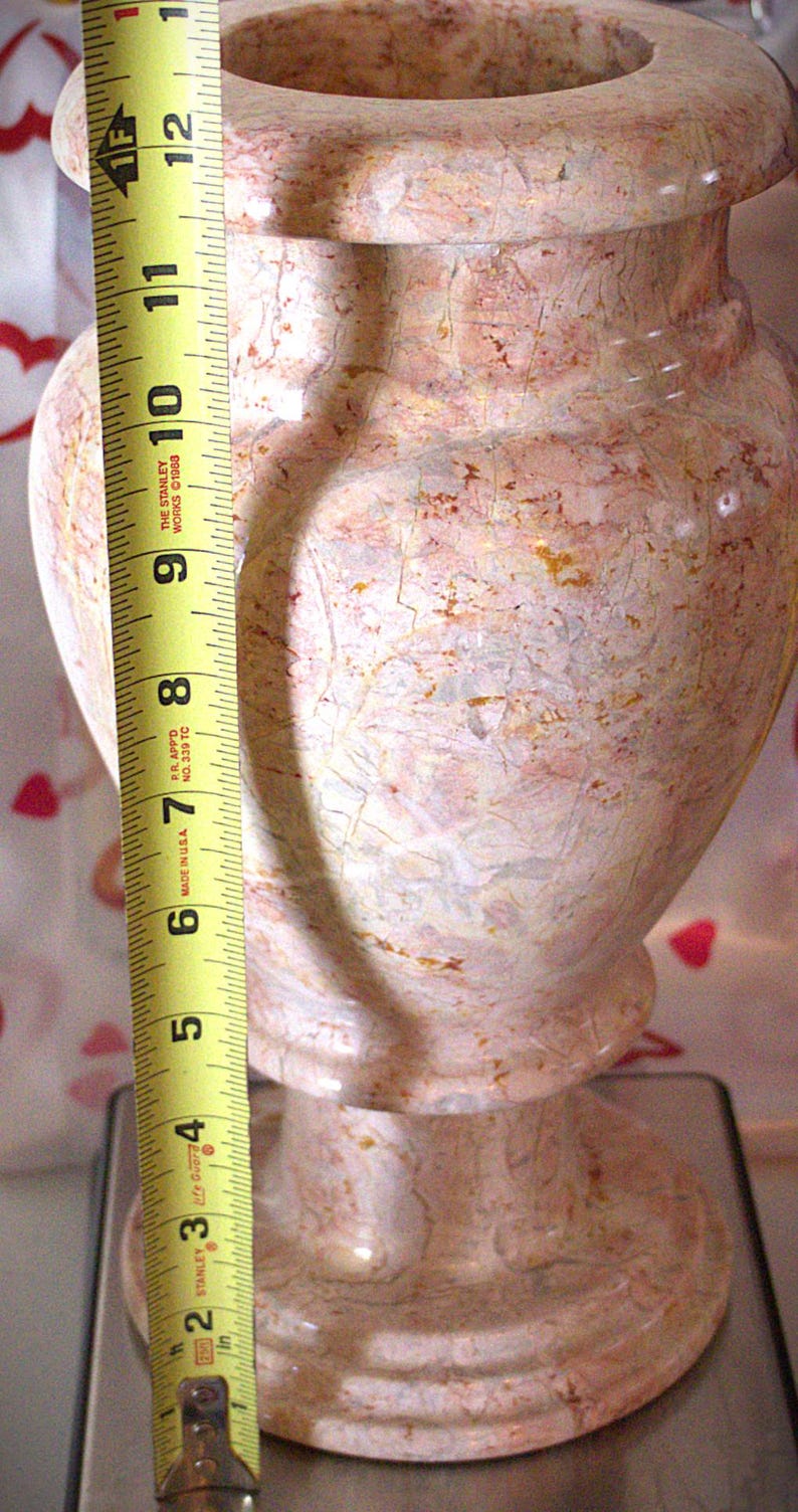 Large Vintage Pink Marble Vase – Heavy Stone Home Decor, Mid Century Modern Marble Vessel, Retro Mantel Vase, Elegant Sculptural Table Decor