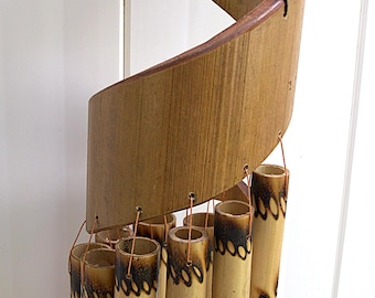 Handmade Spiral Bamboo Wind Chime | Natural Outdoor Garden Decor, Meditation Space Soothing Tones