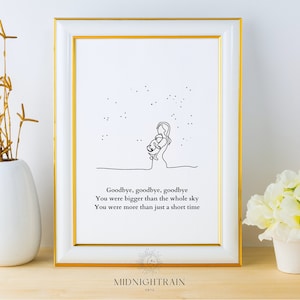 Regalo di aborto spontaneo ispirato a Taylor / Perdita del bambino, Perdita di gravidanza, Carta di aborto spontaneo, Carta di simpatia, Più grande del cielo intero, Mezzanotte