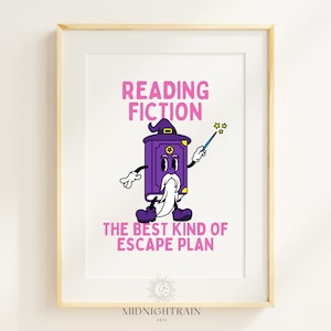 Book Lover Wall Art Reading Fiction The Best Kind of Escape Plan Funny Reading Quote Print Funny Book Club Poster Retro Book Club Digital