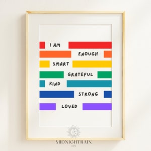 Affirmations for Kids | Rainbow Affirmations Print, Homeschool Poster, I am Kind Loved Smart Enough, Inspirational Nursery Wall Art, Digital