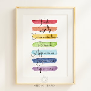 core values wall art relationship gifts core beliefs core values art couple gifts digital print rainbow print trust loyalty respect openness