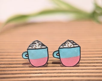 Hot Chocolate earrings, frothy coffee earrings, chocolate lover gift, fun winter accessories, novelty earring gift for friend