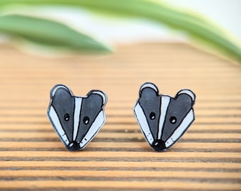 Badger stud earrings, fun kawaii earrings for animal lovers, fun badger gift idea, football gift