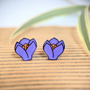 Purple crocus stud earrings flower stud statement earrings for spring March birth month flower birth month gift for teen gift ideas image 1