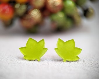 Green Maple Leaf Earrings plant lover gift for nature lover gift ideas autumn earrings statement earrings green earrings studs funky