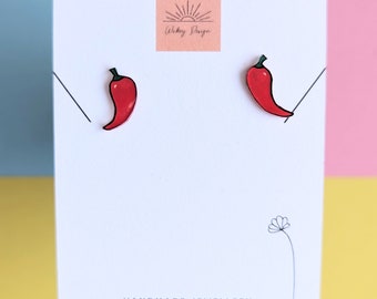 Chili Pepper Stud Earrings, handmade valentine's day gift for girlfriend or boyfriend, gift for chili lover, hot chili pepper gift chilihead