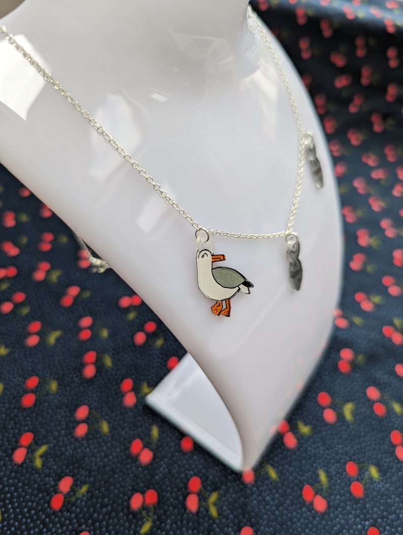 Cute seagull necklace, seagull and fish, seaside jewellery image 4