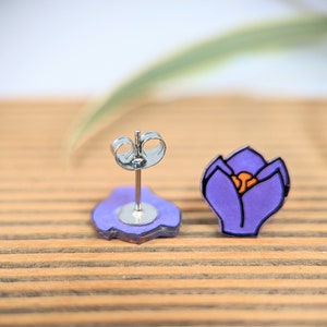Purple crocus stud earrings flower stud statement earrings for spring March birth month flower birth month gift for teen gift ideas image 5