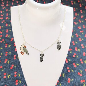 Cute seagull necklace, seagull and fish, seaside jewellery image 8