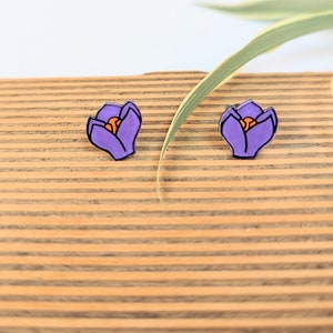 Purple crocus stud earrings flower stud statement earrings for spring March birth month flower birth month gift for teen gift ideas image 4