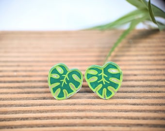 Swiss Cheese Plant Stud Earrings, swiss cheese earrings, monstera earrings, plant lover gift, gift for nature lover, birthday gift for her