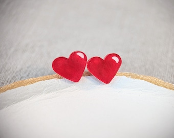 Red love heart earrings, cute anniversary or valentine's gift