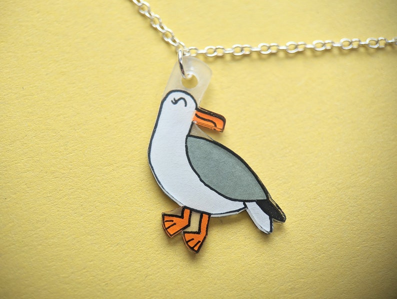 Cute seagull necklace, seagull and fish, seaside jewellery image 3