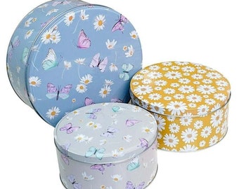 Set of 3 Round Nesting Cake Storage Tins airtight Bakery Large Medium Small Bakery Biscuit Food Sweet Storage tins Food containers Kitchen