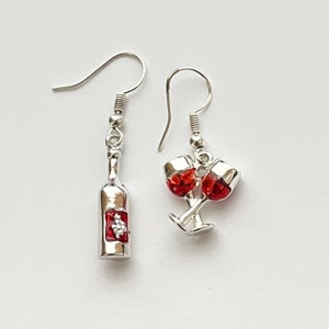 Wine Bottle & Cheering Glasses Earrings, Wine Lovers Jewelry, Wine Lover Gift, Wine Gift for Her, Christmas Gifts, Wine Earrings Necklace