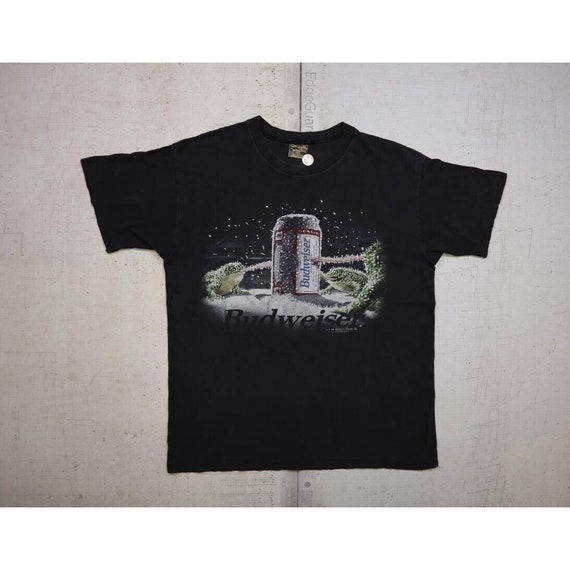 Vintage 90s Budweiser Shirt Frogs Winter Buds 1996 Black Sz L RARE 