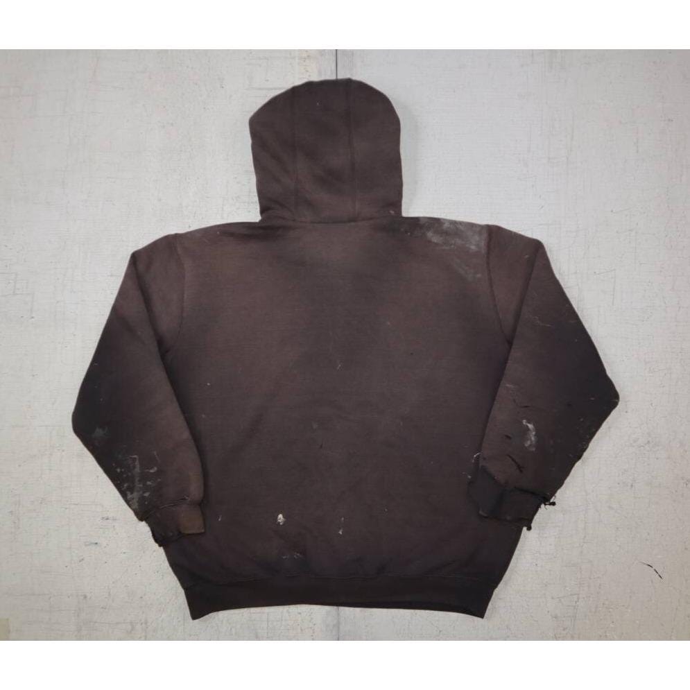 トップス Carhartt Painted Loose Faded Black Sweat Custom Carhartt Hoodie Sun Fade Thrashed Distressed Large