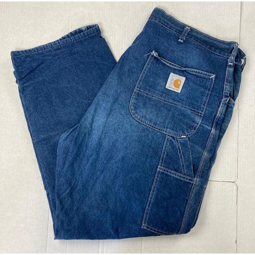 CARHARTT Men's Plaid Flannel Lined Blue Jeans 100 Years Etsy