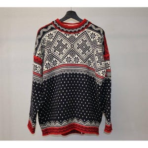 Vintage DALE OF NORWAY Classic Black Fair Isle Wool Knit Ski Sweater Size L