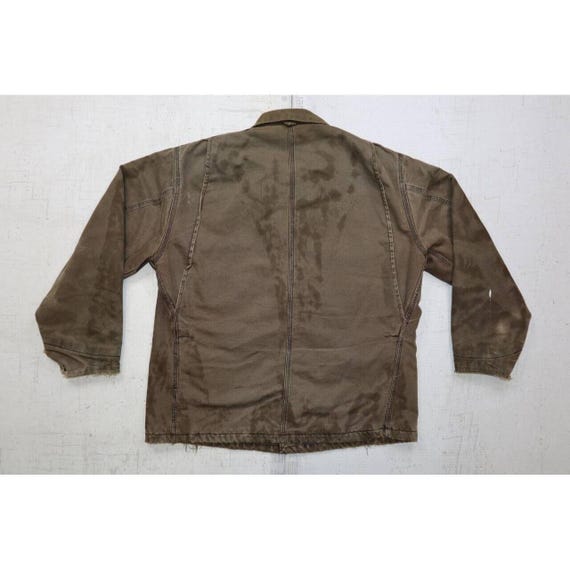 Vintage 80s Carhartt Michigan Chore Coat Brown Blanket Lined