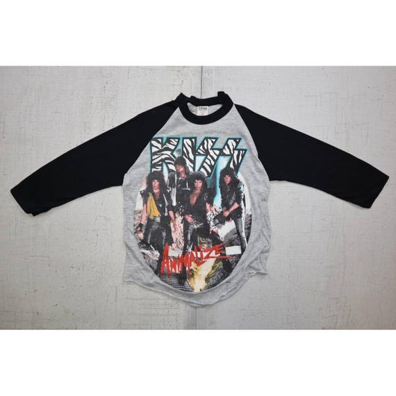 Vintage 80s Kiss Rock Band 1984-85 Animalize Tour Raglan Shirt Sz 