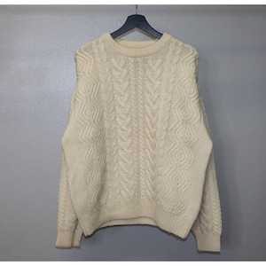 Vintage Eddie Bauer Sweater Ivory Chunky Knit Fisherman Pullover Sz L