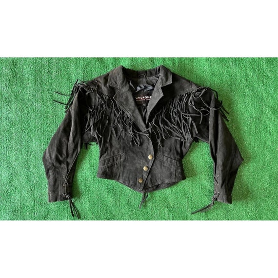 VTG 80s Wilsons Motorcycle Leather Jacket Fringe … - image 1