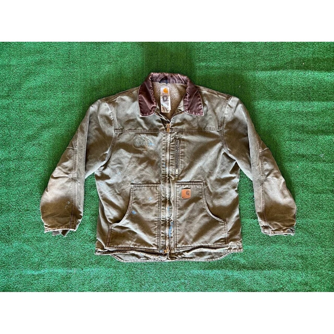 Vintage Carhartt Jacket Sherpa Lined Size Large C61 ARG Army Etsy