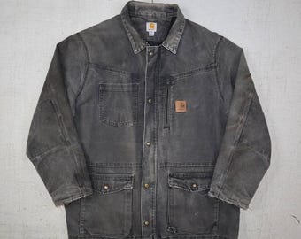 ジャケット・アウター 90s 00s Carhartt duck jacket L gray Carhartt J06 PTL Grey Quilt Lined Canvas Hooded Jacket Mens
