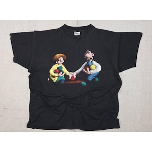 Vintage Wallace & Gromit promo-T-shirt jaren 90 cartoon zwart T-shirt maat Large