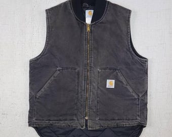 Vintage Faded Black Carhartt Vest - Carhartt Zip up Quilted