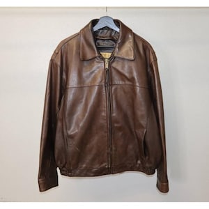 Andrew Marc New York Brown Leather Coat Jacket Size L Men’s Vintage Look