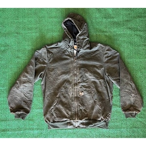 Vintage Carhartt J25 Mos Moss Thermal Lined Duck Hooded Jacket USA Mens XL Tall
