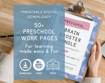 Paquete imprimible de refuerzo cerebral preescolar / Libro de trabajo para niños / Hojas de trabajo para niños pequeños / Pre-K / Páginas de aprendizaje / Libro ocupado / BBPS101