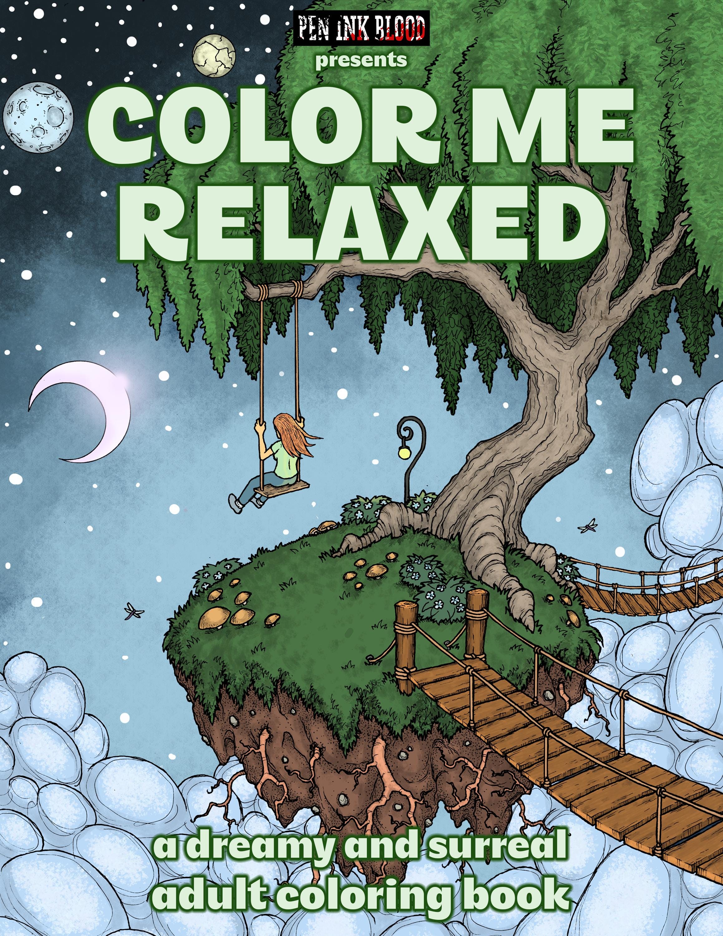Color Me Relaxed: Digital Adult Coloring Book with Dreamy Surreal Fantasy Ink Drawings