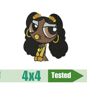 Powerpuff Girls Cheerleader Schwarz Afro Stickdatei Design Afrikanischen 4x4 Rahmen