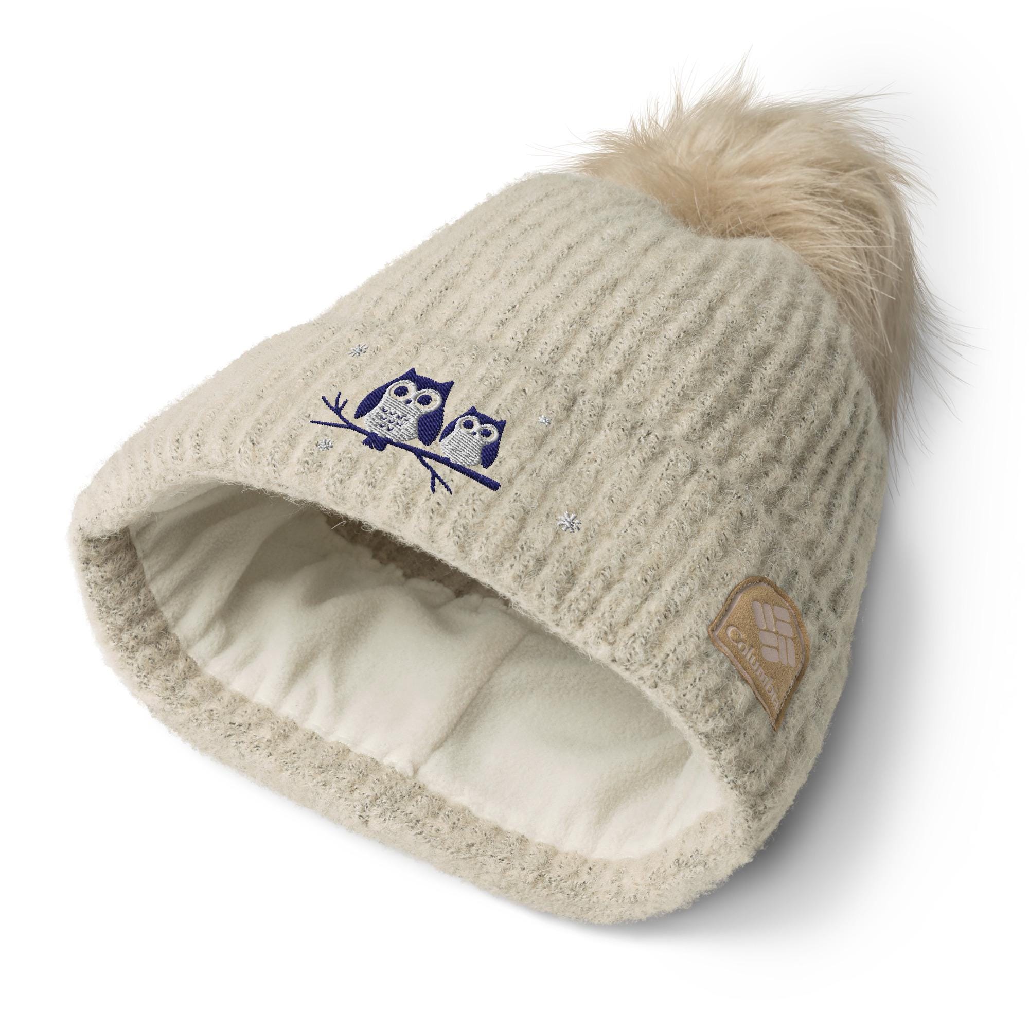 Retro Embroidery | Vintage Owl Pom-Pom Knit Beanie Hat: Gift for Her Christmas Cottagecore Winter Cl