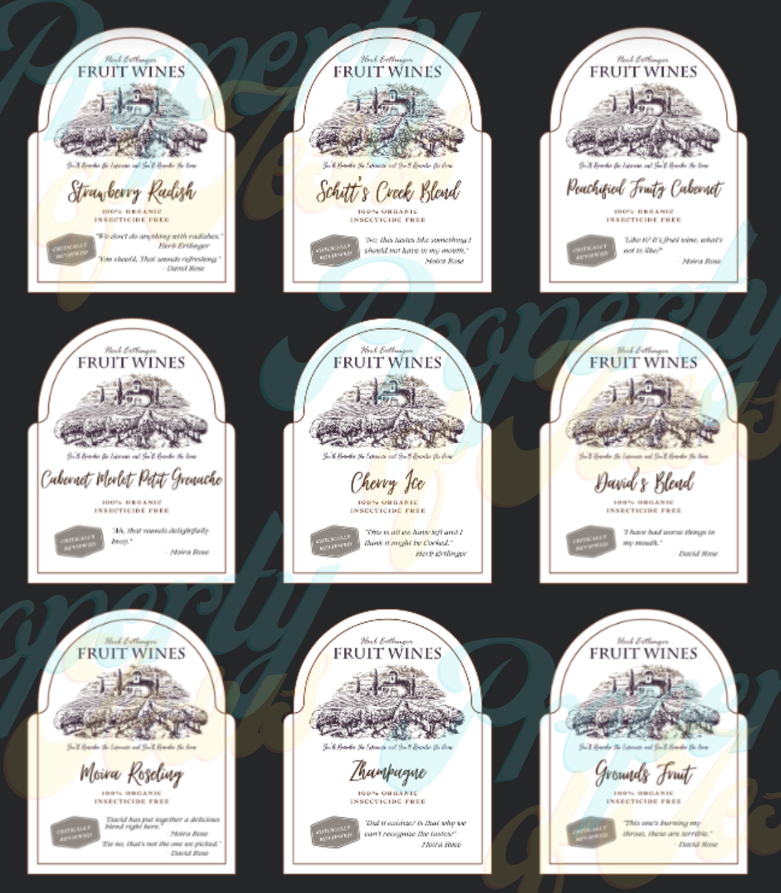 Herb Ertlinger Fruit Wine Labels Bundle 15ct, Moira Rose Funny Quotes