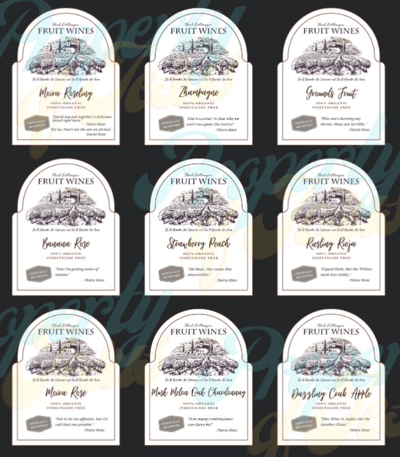 Herb Ertlinger Fruit Wine Labels Bundle 15ct, Moira Rose Funny Quotes, Digital Download, Schitts