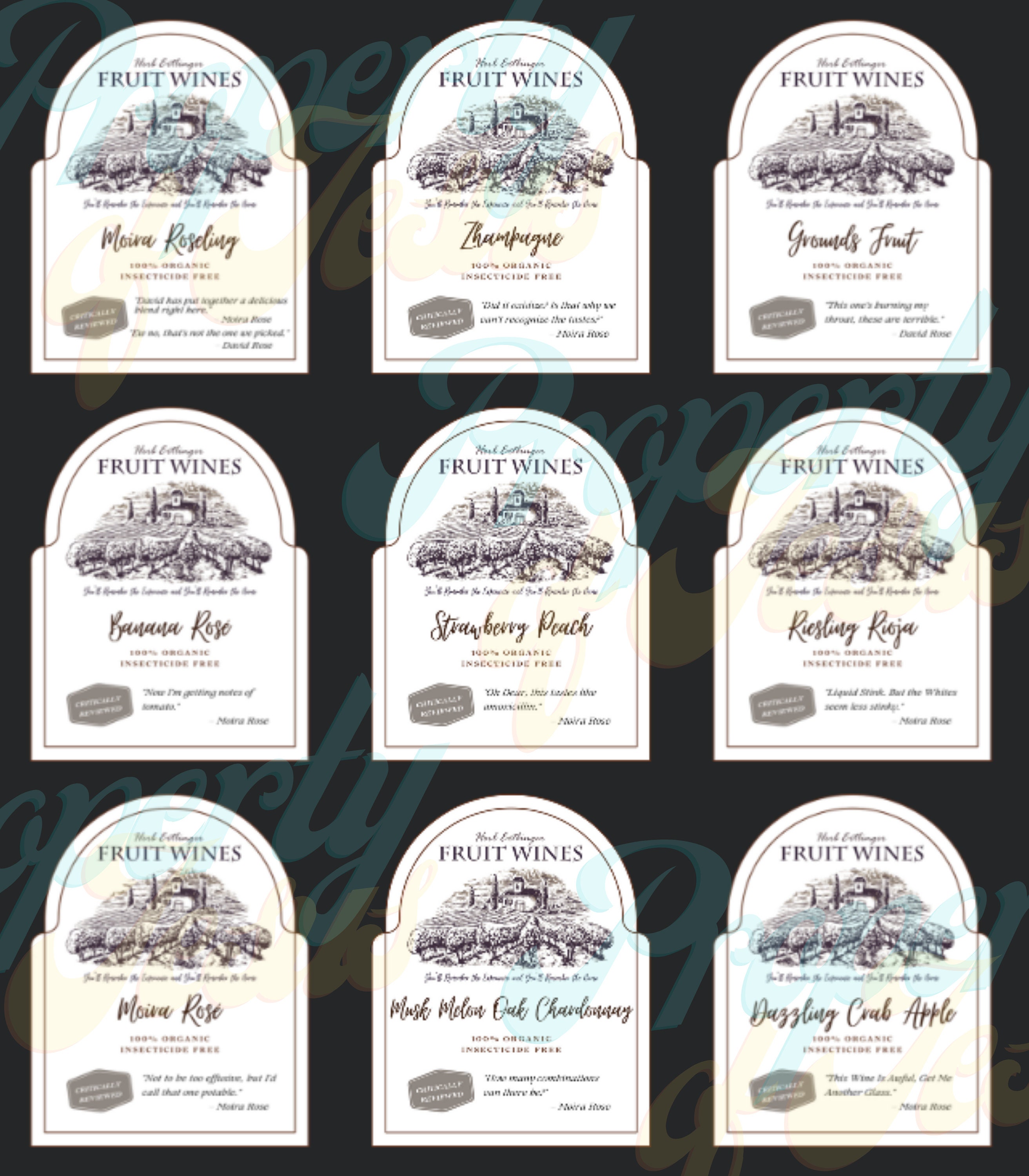Herb Ertlinger Fruit Wine Labels Bundle 15ct, Moira Rose Funny Quotes
