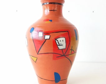 Modern Ceramic Jar: Abstract Landscape Design | Hand-Painted Contemporary Art