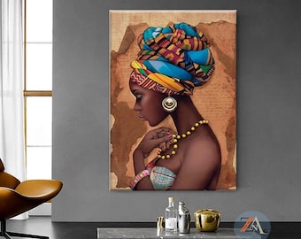 African Woman Canvas Print, Black and Gold Wall Art, African American Woman Art, Modern Black Woman Painting, Black African Woman Wall Decor