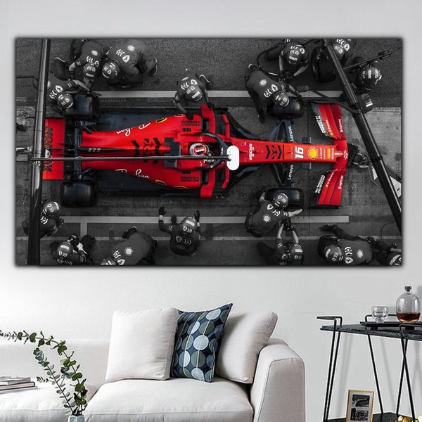 F1 Ferrari Pit Stop Print, F1 Pit Stop Canvas Wall Decor, Charles Leclerc Wall Art, Ferrari F1 Canvas Wall Decor, Formula One Canvas Print