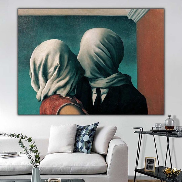 Rene Magritte Die Liebhaber Wandkunst, Die Liebhaber Leinwanddruck, Rene Magritte Poster, Die Liebhaber Wandkunst, Paar Kuss Wandkunst, Valentinstag Geschenk