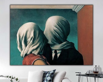 Rene Magritte The Lovers Wall Art, The Lovers Canvas Print, Rene Magritte Poster, The Lovers Wall Art, Couple Kiss Wall Art, Valentine Gift