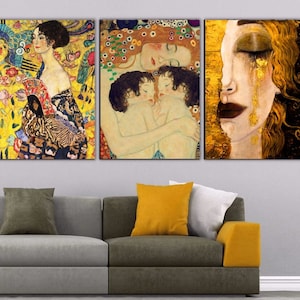 Gustav Klimt Set Of 3 Canvas Print, Gustav Klimt Wall Decor, Gustav Klim Poster, Gustav Klimt Wall Art, Gustav Klimt Museum Exhibition Gift